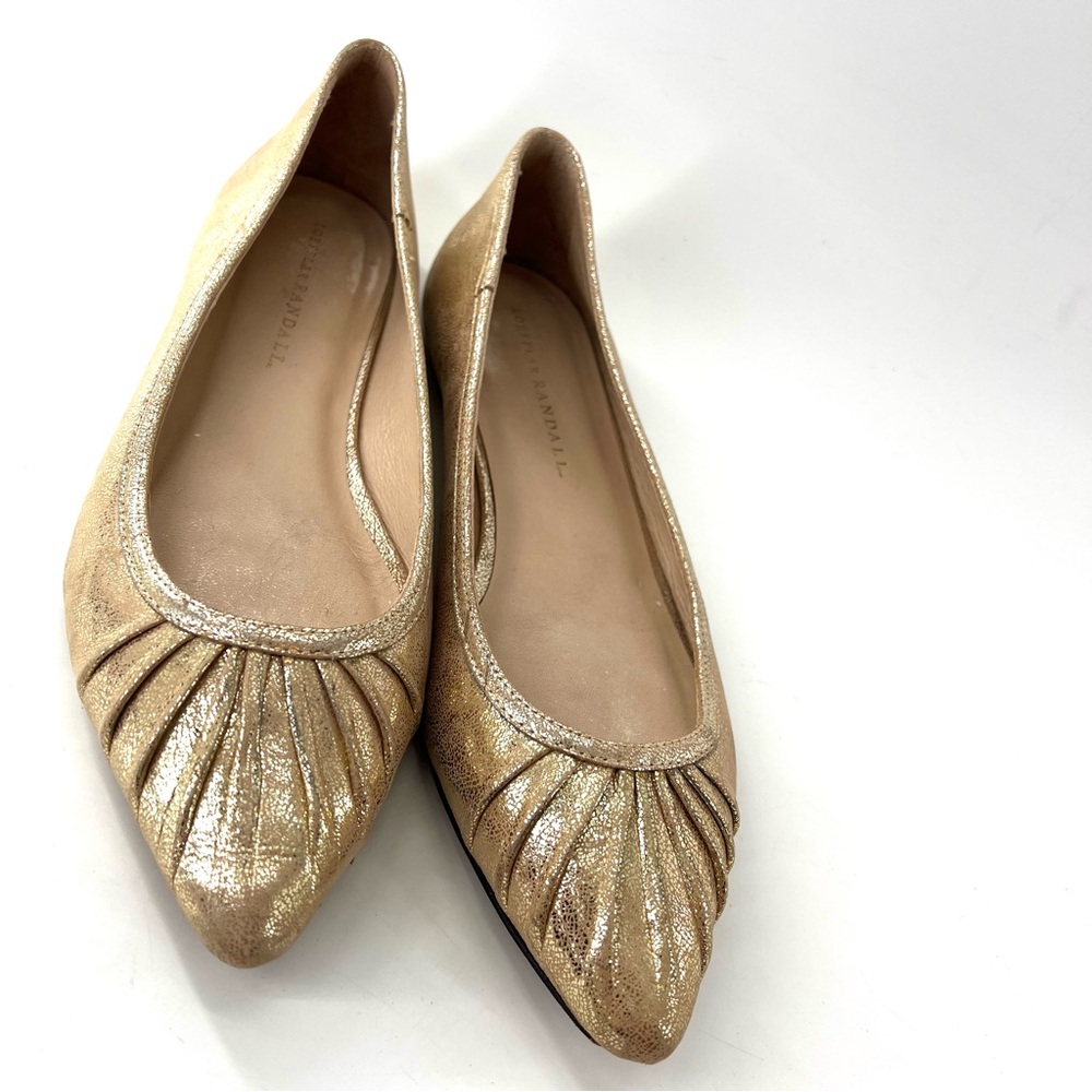 Leoffler Randall Gold Metallic Crackle Pointed Flats 9.5